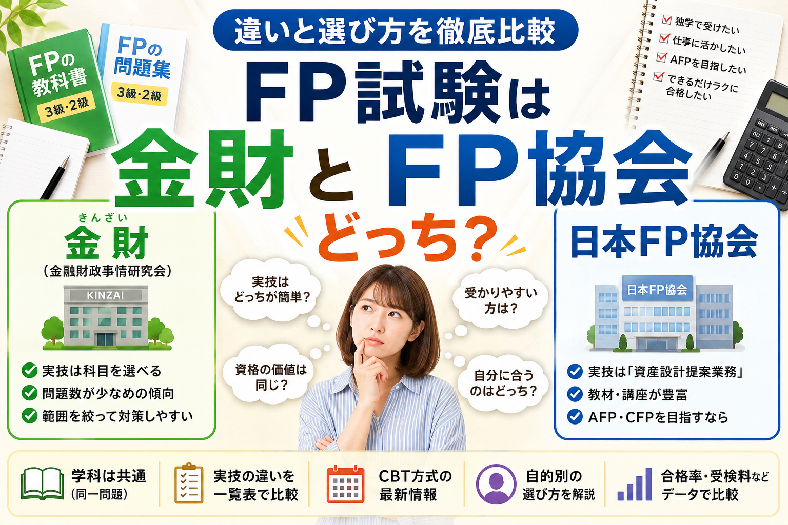FP試験の受検団体「金財」と「日本FP協会」の違いや選び方を比較したアイキャッチ画像