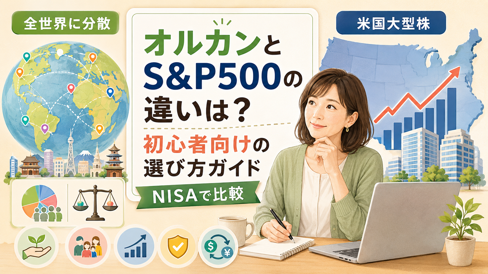 オルカンとS&P500の違いを、投資先や分散性、リスク、NISAでの選び方から初心者向けに比較