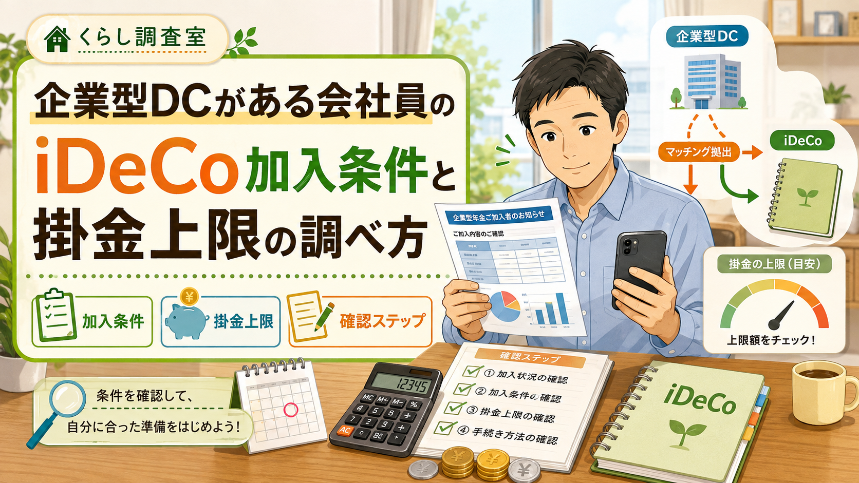 企業型DCがある会社員のiDeCo加入条件と掛金上限を確認する方法を解説