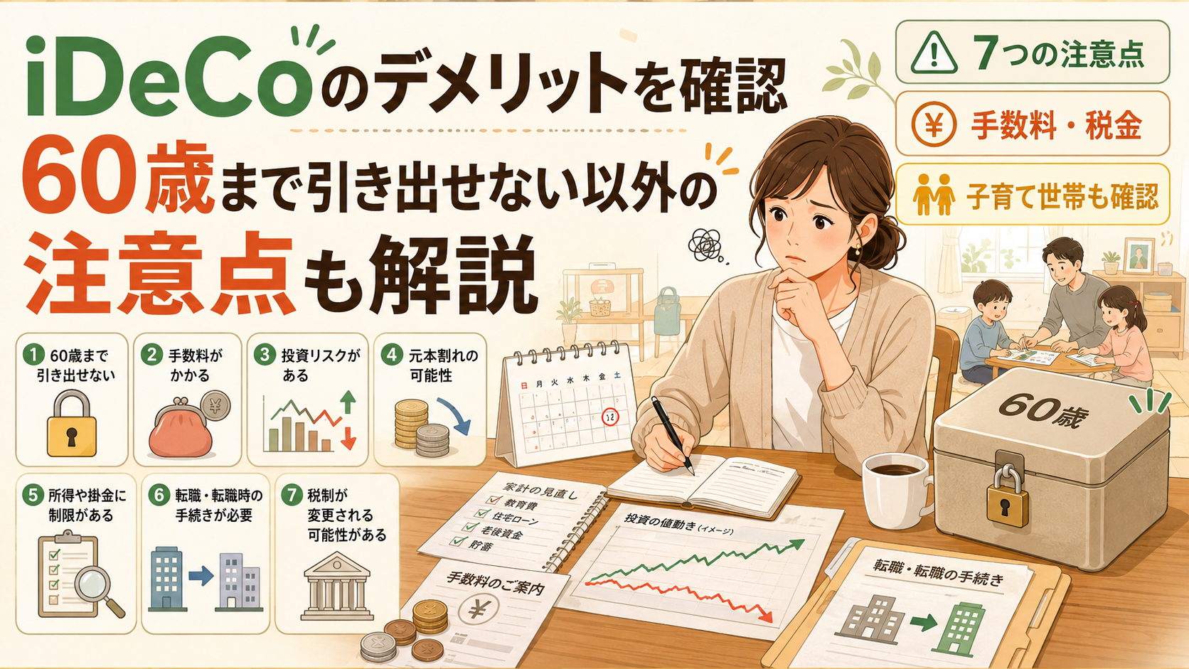 iDeCoの7つのデメリットと、60歳まで引き出せない・手数料・税金などの注意点を解説