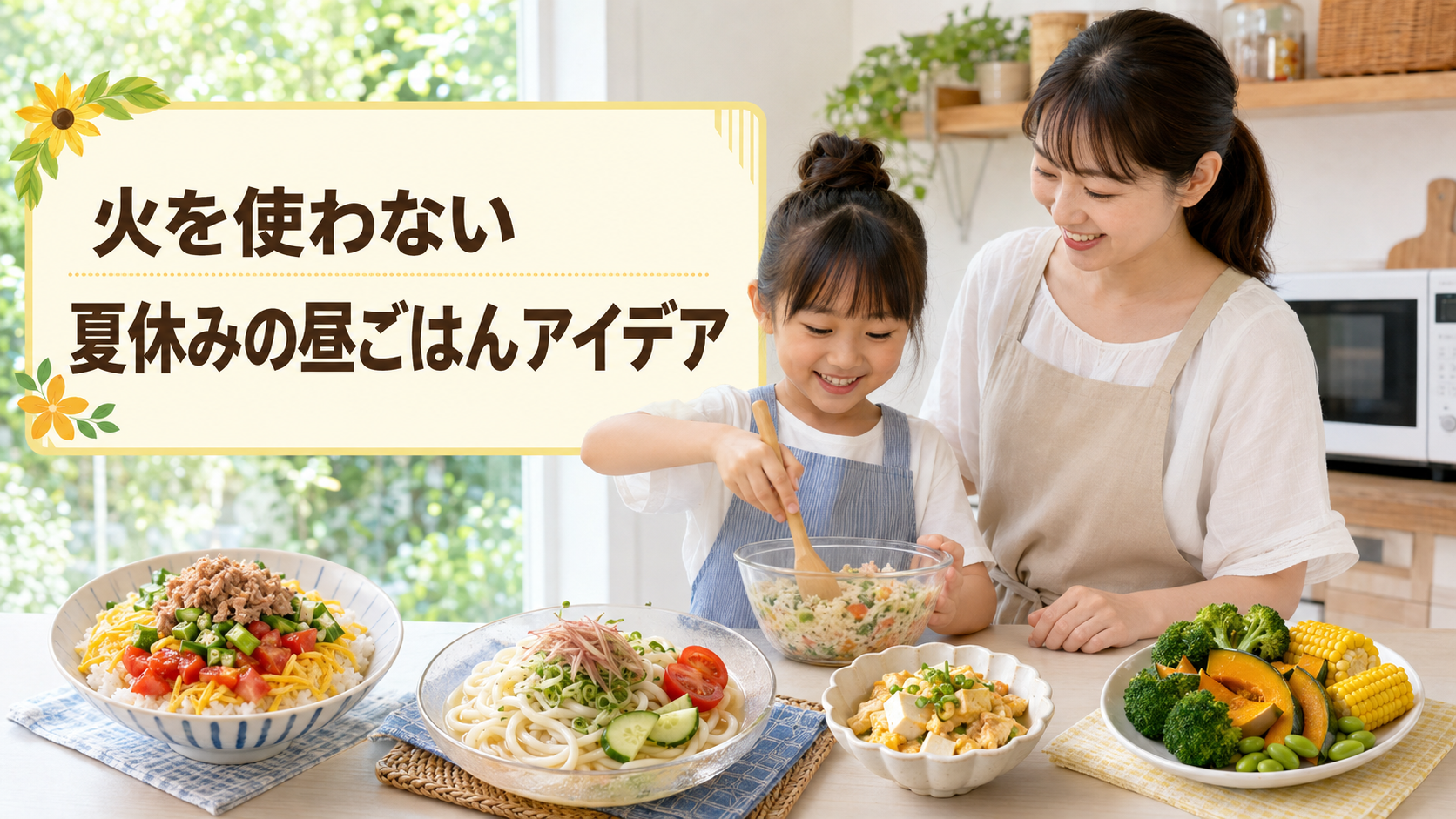 母親と子どもが一緒に作る、火を使わない夏休みの昼ごはんアイデア