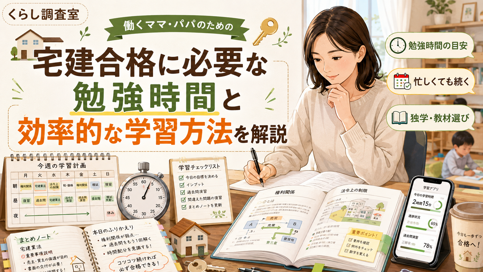 宅建合格に必要な勉強時間の目安と、忙しい人向けの効率的な学習方法・教材選びを解説